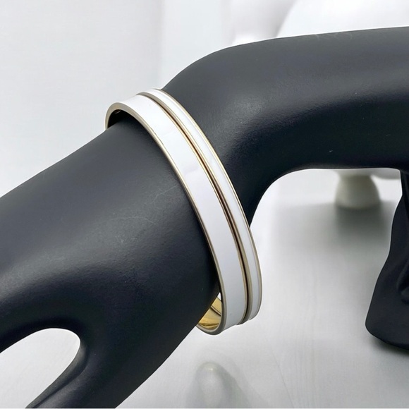 Vintage Monet Gold-Tone & White Enameled Bangle Bracelets - Picture 1 of 11